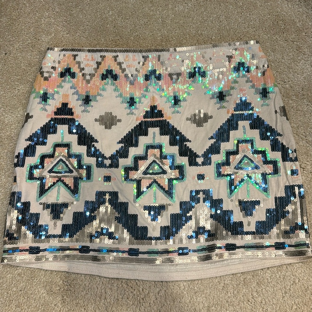 2010s Express Aztec Sequin Mini Skirt in Women's Size Small